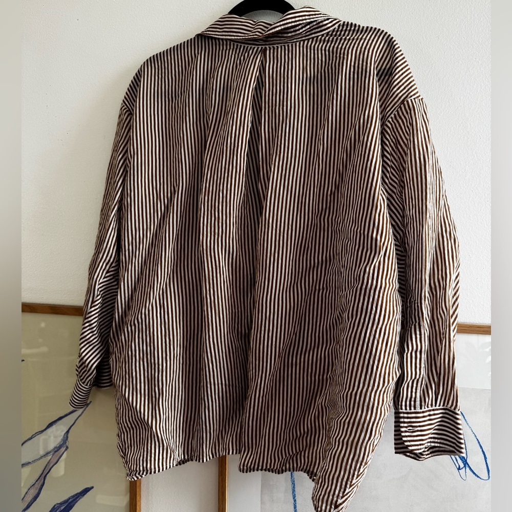Zara Brown Striped Button Down Shirt - Picture 2 of 2